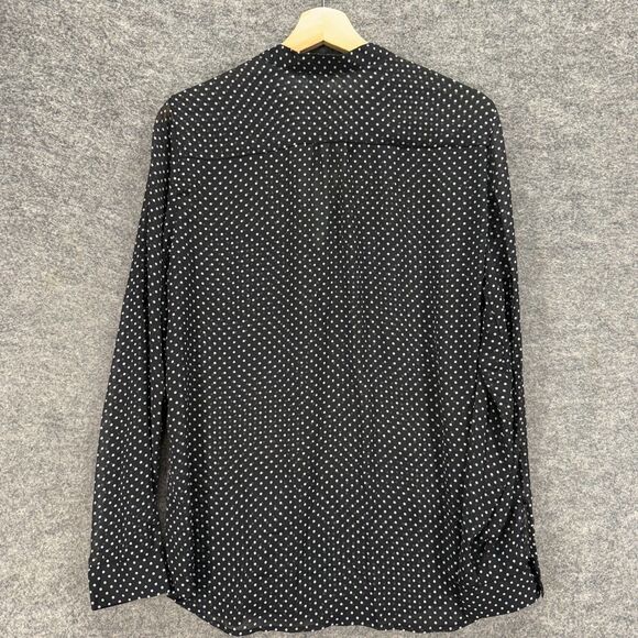 KUT Shirt Women L Large Black Polka Dot Button Up V-Neck Long Sleeve Sheer - Picture 2 of 6
